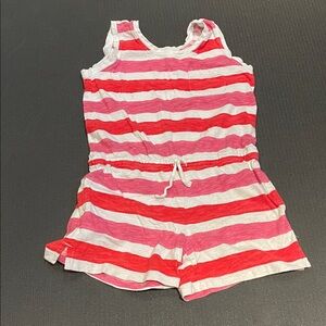 Primary Kids Romper with Red and Pink Stripes, size 6/7